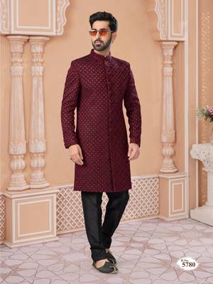 Full handwork all over sherwani set with handwork on colour & botton with stone work wedding sherwani 1
