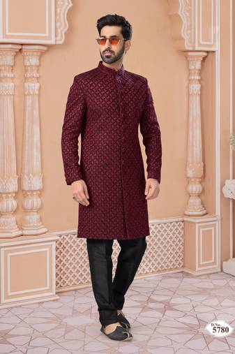 Full handwork all over sherwani set with handwork on colour & botton with stone work wedding sherwani