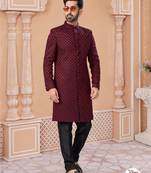 Full handwork all over sherwani set with handwork on colour & botton with stone work wedding sherwani