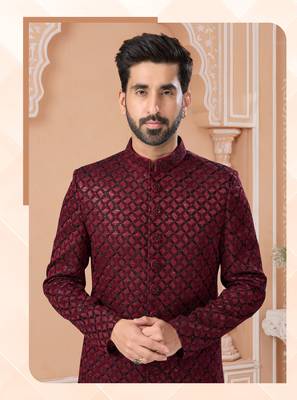 Full handwork all over sherwani set with handwork on colour & botton with stone work wedding sherwani 2