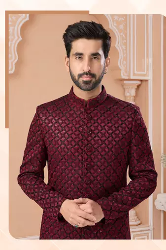 Full handwork all over sherwani set with handwork on colour & botton with stone work wedding sherwani