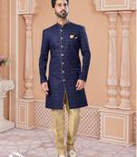 Full computer star work indowestern sherwani set with thread and stone work with fancy botton