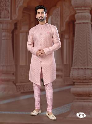 havy indowestern sherwani set with thread, star work & zari work with fancy botton 1