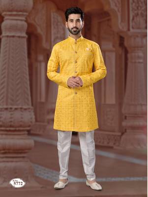 Full computer star work indowestern sherwani set with thread and stone work with fancy botton 1