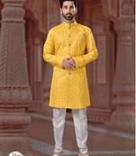 Full computer star work indowestern sherwani set with thread and stone work with fancy botton