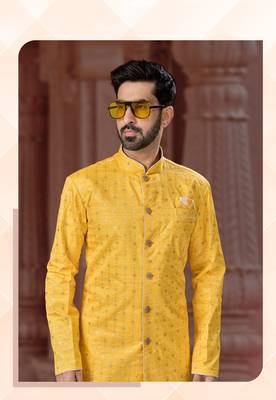 Full computer star work indowestern sherwani set with thread and stone work with fancy botton 2