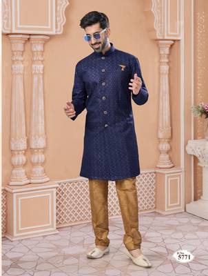 Full computer star work indowestern sherwani set with thread and stone work with fancy botton 1