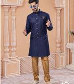 Full computer star work indowestern sherwani set with thread and stone work with fancy botton