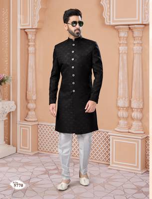 Full computer star work indowestern sherwani set with thread and stone work 1