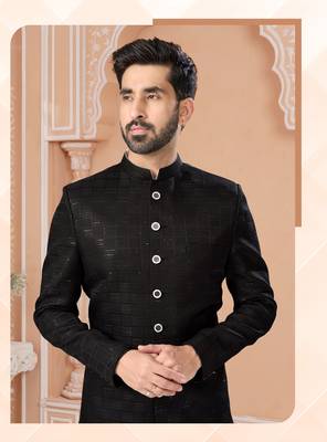 Full computer star work indowestern sherwani set with thread and stone work 2