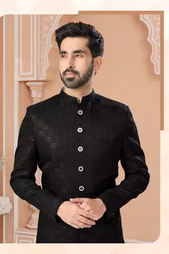 Full computer star work indowestern sherwani set with thread and stone work