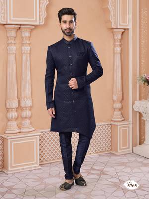 Havy indowestern sherwani set with thread, star work & zari work with fancy botton 1