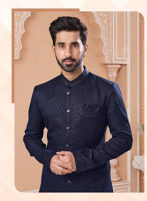 Havy indowestern sherwani set with thread, star work & zari work with fancy botton 2