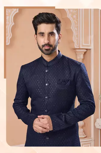 Havy indowestern sherwani set with thread, star work & zari work with fancy botton