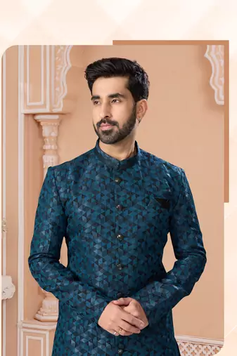 Havy indowestern sherwani set with thread, star work & zari work with fancy botton