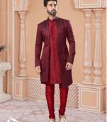 jacket style indowestern set with thread work & fancy botton