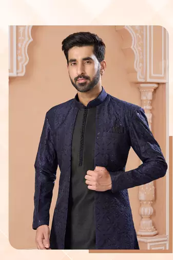 Full computer star work jacket style indowestern set with thread and stone work with potali botton