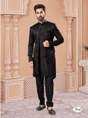 jacket style indowestern set with thread work & fancy botton 1