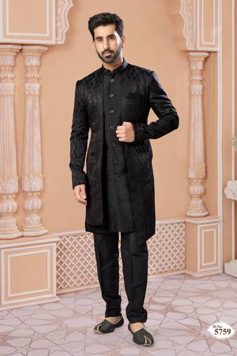 jacket style indowestern set with thred work & fancy botton