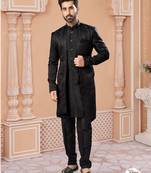 jacket style indowestern set with thread work & fancy botton