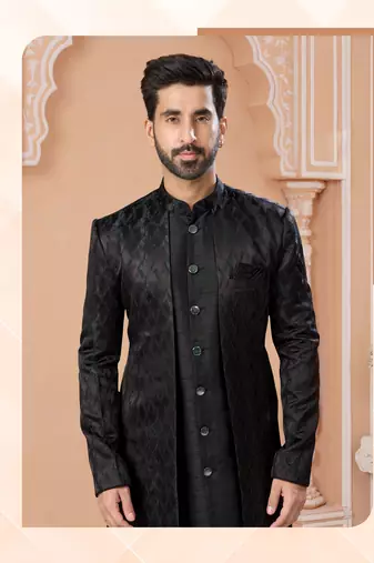 jacket style indowestern set with thread work & fancy botton