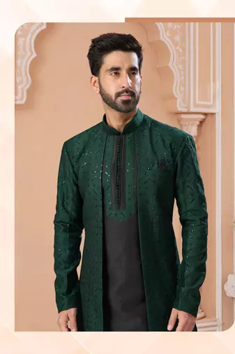 Full computer star work jacket style indowestern set with thread and stone work with potali botton