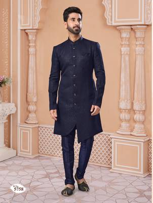 Havy sherwani set with thread, star work & zari work with fancy botton 1