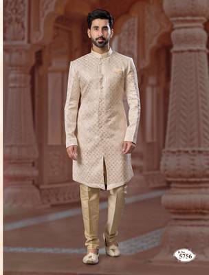 Havy sherwani set with thread, star work & zari work with fancy botton 1