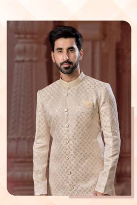 Havy sherwani set with thread, star work & zari work with fancy botton 2