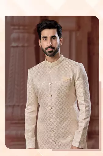 Havy sherwani set with thread, star work & zari work with fancy botton