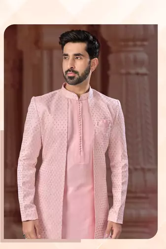 Full computer star work jacket style indowestern set with thread and stone work with potali botton