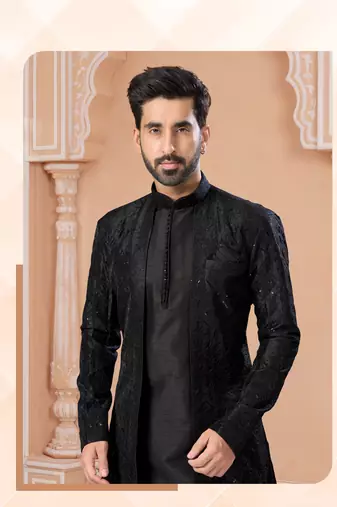 Full computer star work jacket style indowestern set with thread and stone work with potali botton