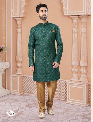 Full computer star work indowestern sherwani set with thread and stone work with fancy botton 1