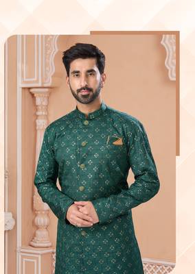 Full computer star work indowestern sherwani set with thread and stone work with fancy botton 2