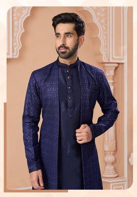 Full computer star work jacket style indowestern set with thread and stone work with fancy botton 2