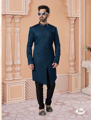 Havy sherwani set with thread, star work & zari work with fancy botton 1