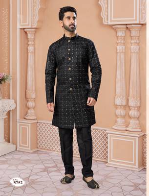 Full computer star work indowestern sherwani set with thread and stone work with fancy botton 1