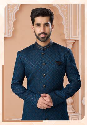 Havy sherwani set with thread, star work & zari work with fancy botton 2