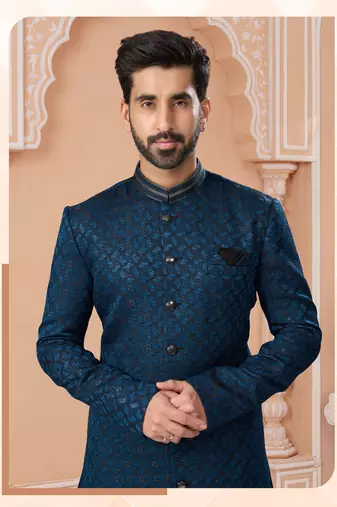 Havy sherwani set with thread, star work & zari work with fancy botton