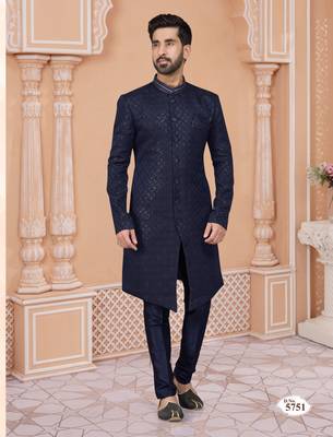 Havy indowestern sherwani set with thread, star work & zari work with fancy botton 1