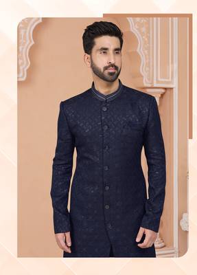 Havy indowestern sherwani set with thread, star work & zari work with fancy botton 2