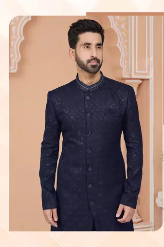 Havy indowestern sherwani set with thread, star work & zari work with fancy botton