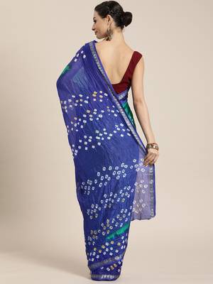 Hand Dyed Green & Blue Bandhani Silk Sustainable Saree 2