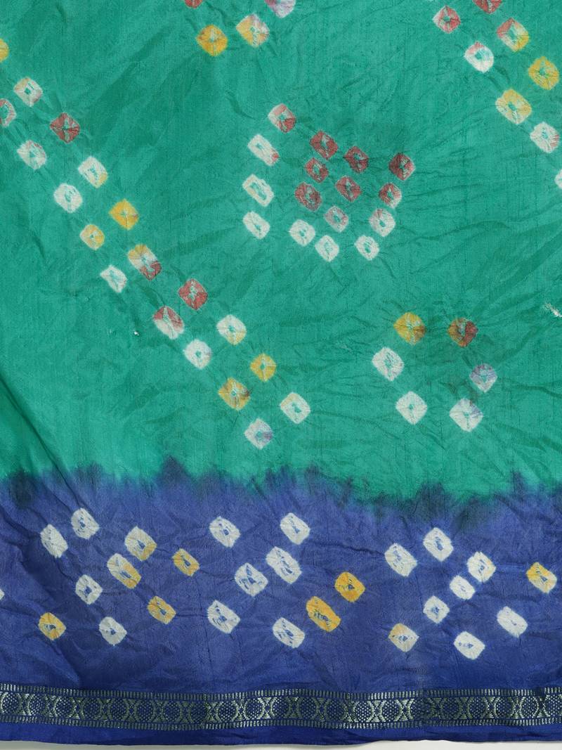 Hand Dyed Green & Blue Bandhani Silk Sustainable Saree