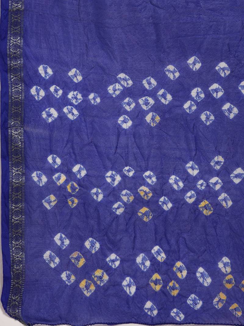 Hand Dyed Green & Blue Bandhani Silk Sustainable Saree