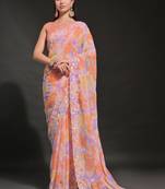 Orange Soft Georgette Sequence Work Saree