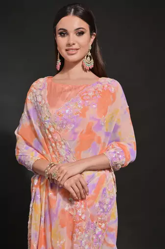 Orange Soft Georgette Sequence Work Saree
