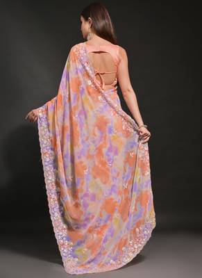 Orange Soft Georgette Sequence Work Saree 3
