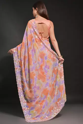 Orange Soft Georgette Sequence Work Saree