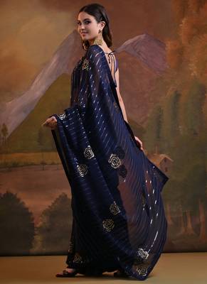 Navy Blue Soft Georgette Sequence Work Saree 4